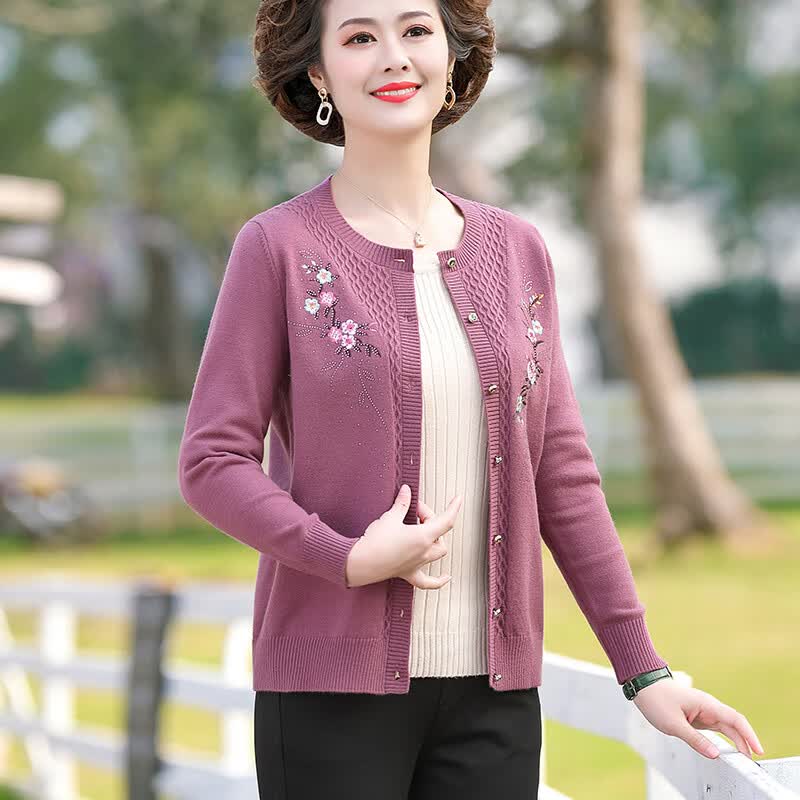 秉藜40至50岁妈妈穿的春秋装外套中老年针织羊毛开衫春秋装女装中年妈
