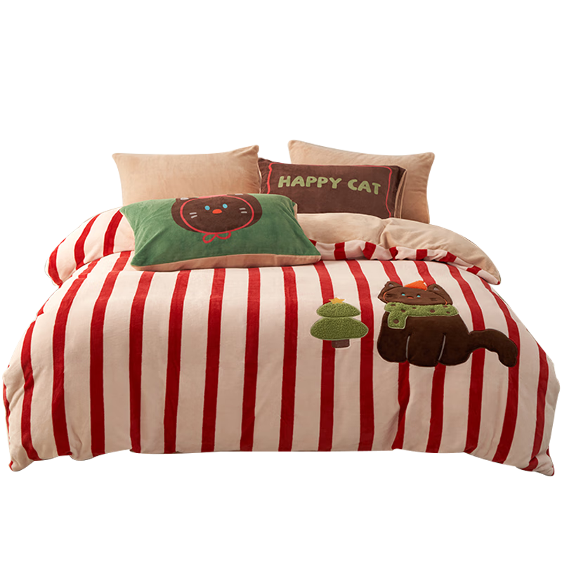 多喜爱床上牛奶绒四件套 高端贴布绣法兰绒加厚床单被套1.5床203*229cm