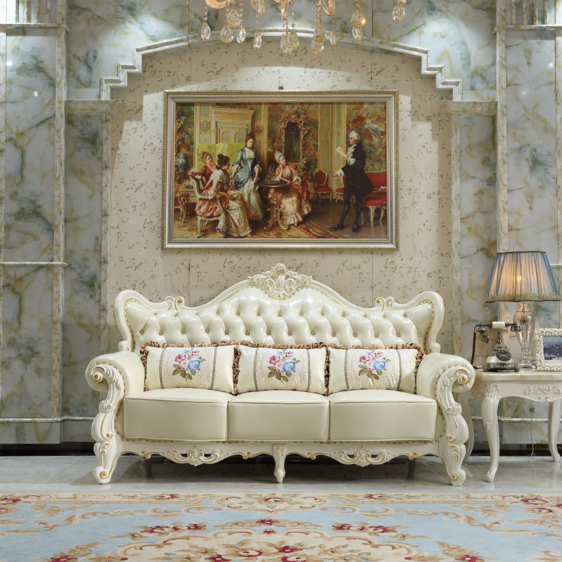 凰城盛世 欧式沙发 欧式真皮沙发 客厅 组合 整装 沙发 法式沙发小奢华 轻奢实木雕花小户型英式极简 三人 #