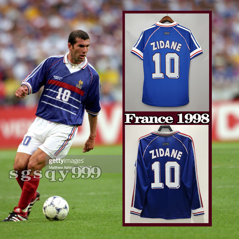 98法国队球衣1998世界杯主场10号齐达内长袖足球服12亨利复古短袖