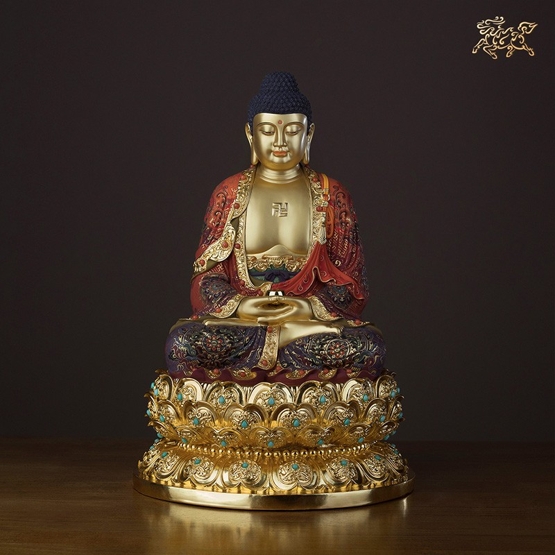 铜师傅全铜摆件释迦佛彩绘释迦牟尼佛真金金箔法相庄严铜鎏金工艺品佛
