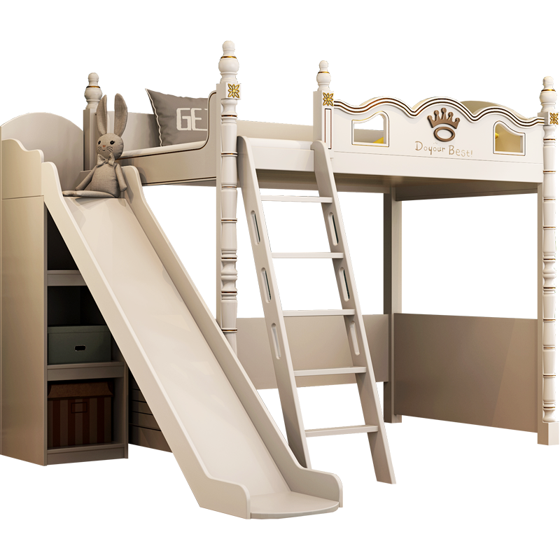 格杰 儿童上下床双层上床下桌实木高低床带书桌衣柜男女孩多功能省空间床 床+滑梯 1200*1900mm