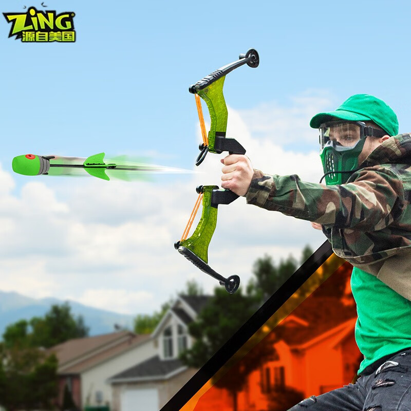 ZINGSPORTZ 儿童战斗弓箭10岁玩具EVA泡沫箭头男孩射击射箭弩大威力户外运动 绿色战斗弓
