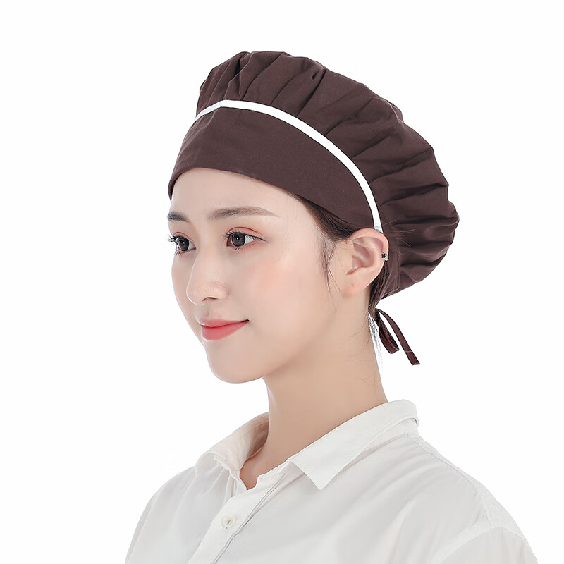 厨房家用防油烟做饭炒菜帽子掉发餐饮餐厅食堂工作工装 【咖啡白条布