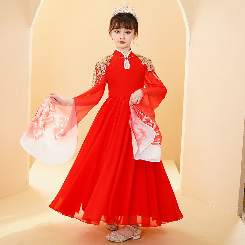 月亮宝贝女童古筝演出服男女孩合唱团走秀服小学生诗歌朗诵比赛国风