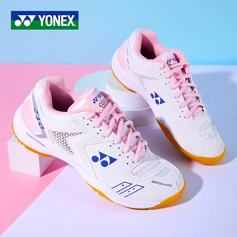YONEX尤尼克斯羽毛球鞋减震耐磨动力垫比赛训练女款SHB210CR白水粉38码