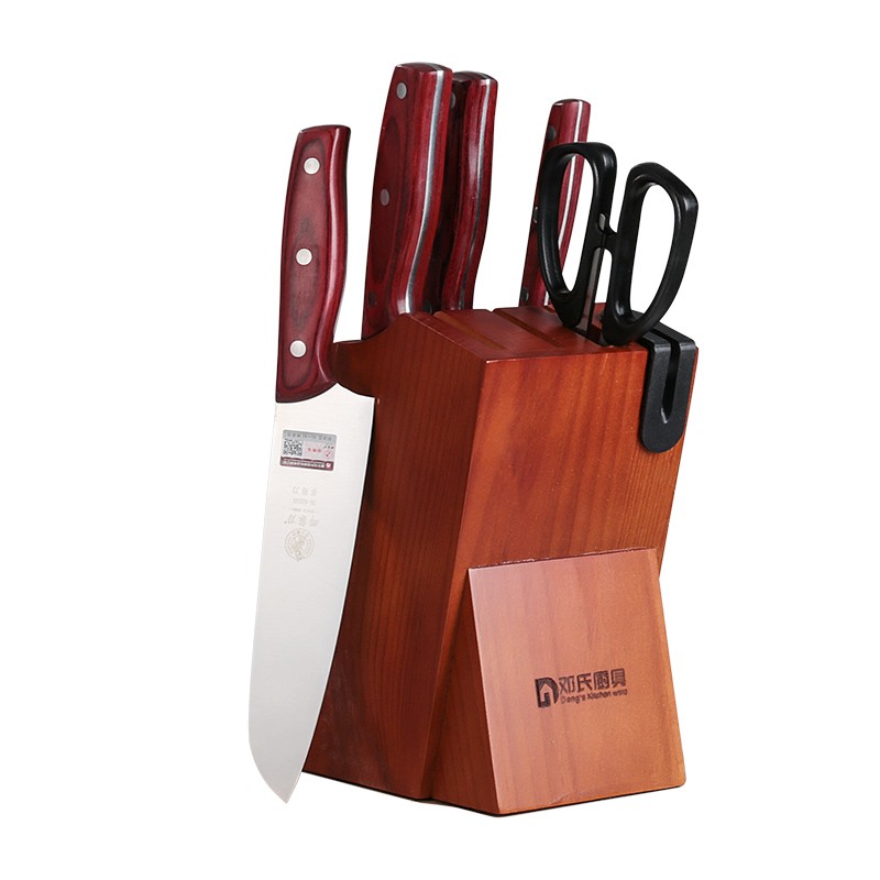 邓家刀 锻打不锈钢家用套刀彩木七件套刀具套装菜刀斩骨刀切菜刀厨房
