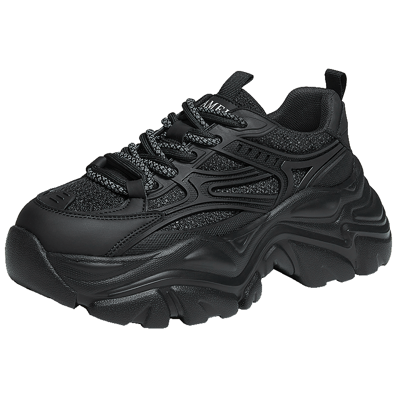 骆驼（CAMEL）老爹鞋女网面厚底老爹鞋舒适增高运动休闲运动鞋子 L24S283078黑色【四季款】 38