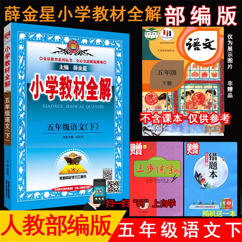 2023年春薛金星小学教材全解 5五年级语文下册 人教版 部编版RJ版5五年级下配部编版教材小学语文教材课本同步讲解工具书 金星教育