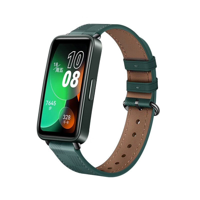 适用华为手环8表带nfc版替换带格纹皮质快拆款智能运动硅胶手环七八代