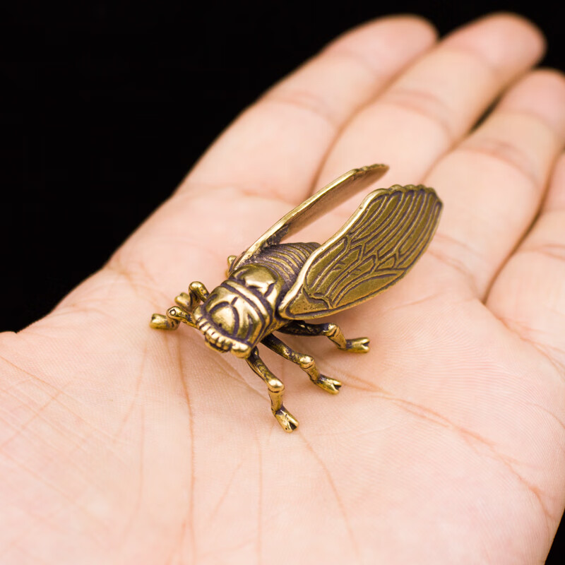 飘窗铜知了蝉一鸣惊人手把件金蝉子 旺学业旺事业 桌面微观小摆件 铜