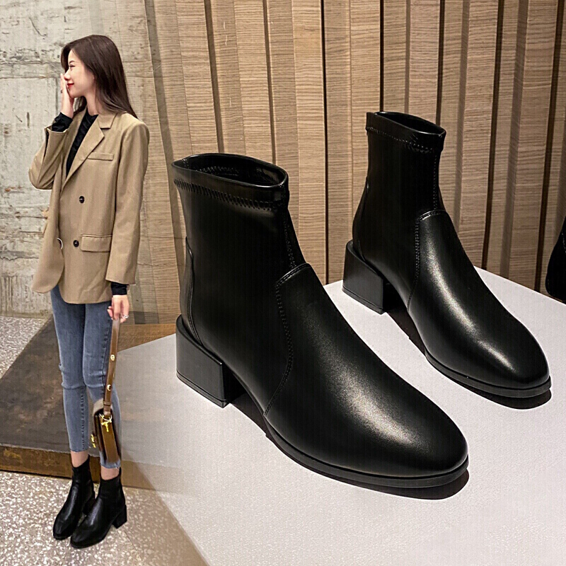 ZHR马丁靴女时尚百搭粗跟瘦瘦靴气质显瘦套脚短筒切尔西靴二层猪皮中跟女士短靴 Y538 黑色 37 怎么样,好用不?