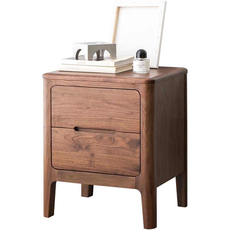 原始原素 实木床头柜 北美黑胡桃木床边立柜简约卧室储物柜 JD-6037