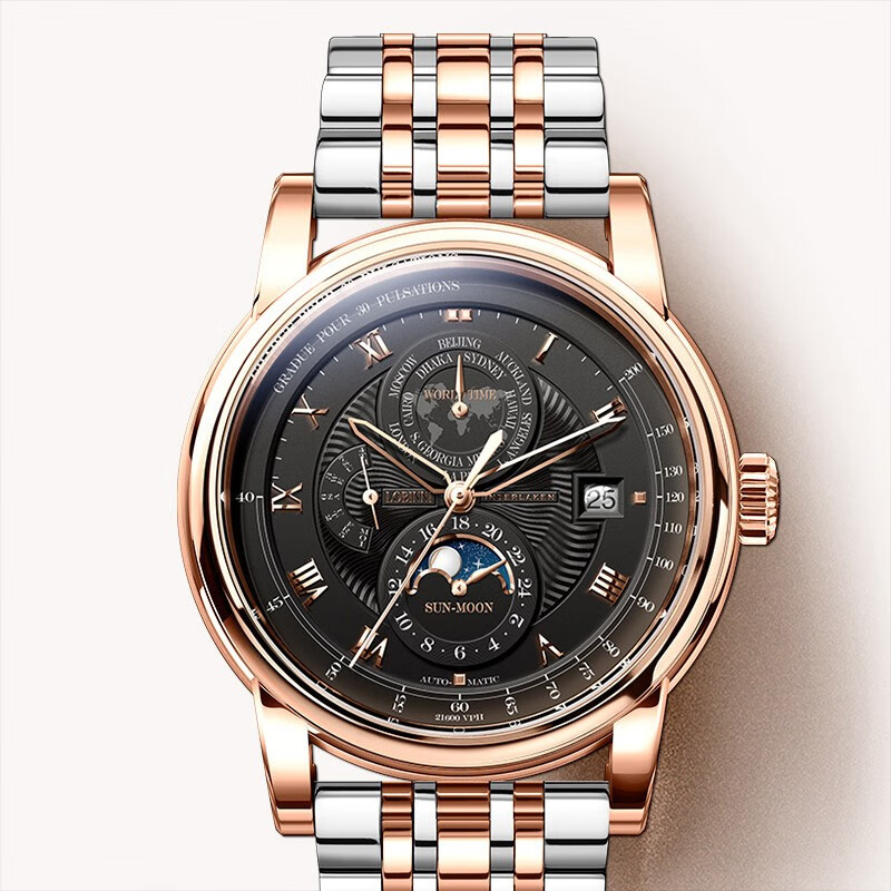 罗宾尼(lobinni)手表男全自动机械表男士手表背透商务休闲防水皮带