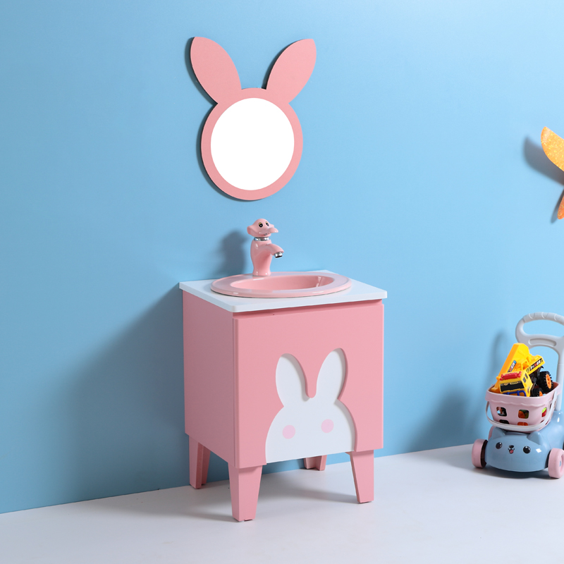幼儿园新款兔子佩奇浴室柜儿童彩色洗脸盆柜组合卡通落地式洗手台 单