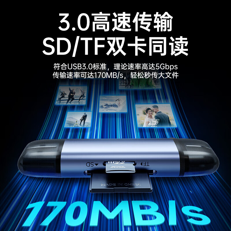 绿巨能USB/Type-C读卡器3.0高速 SD/TF卡多功能合一单反相机佳能手机iPad行车记录仪监控存储内存卡 USB+Type-C丨3.0高速丨双卡同读
