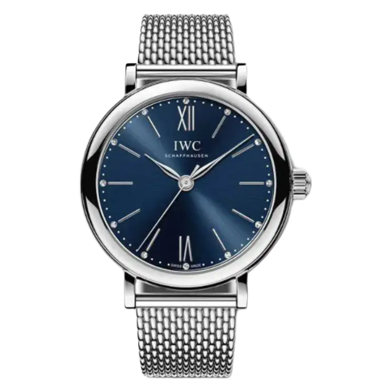 萬(wàn)國（IWC）瑞士手表柏濤菲諾系列自動(dòng)機械女士腕表34mm鋼帶藍盤(pán)IW357404