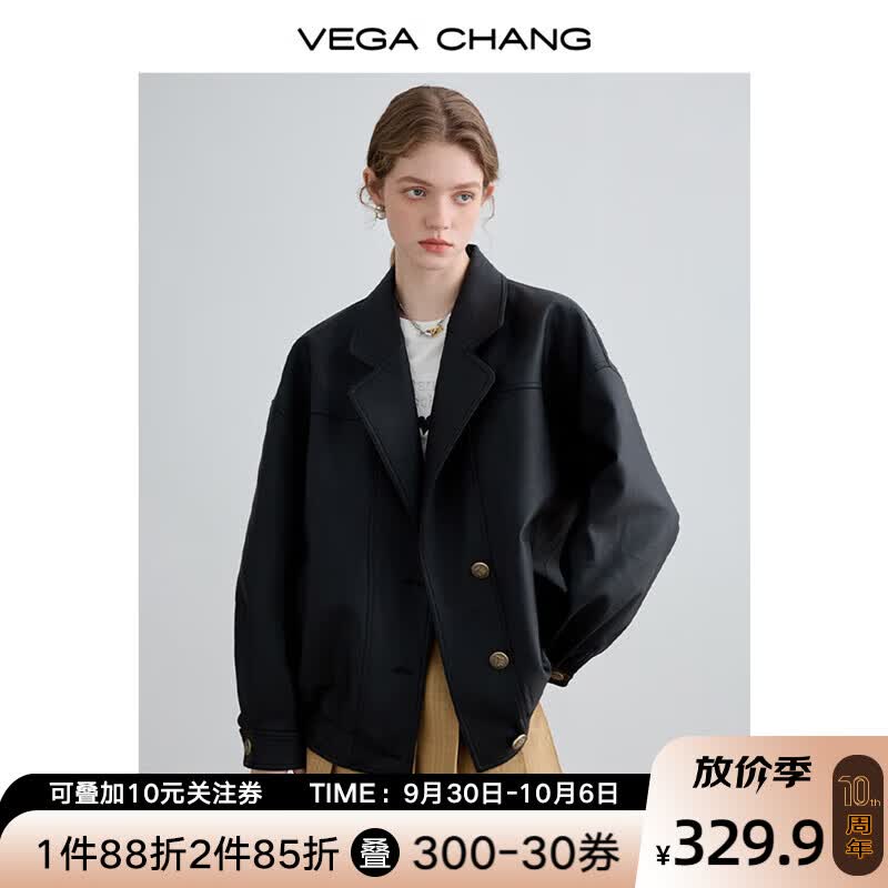 VEGA CHANG黑色皮衣女2023年秋新款小个子飞行员夹克oversize上衣 机能黑 L属于什么档次？