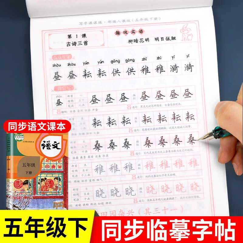 五年级下册练字帖人教版语文同步写字课课练每日一练小学生控笔训练 田英章楷书临摹生字帖五年级下册英语字帖下学期专用抄写本部编版钢笔练习字 五年级下册同步字帖