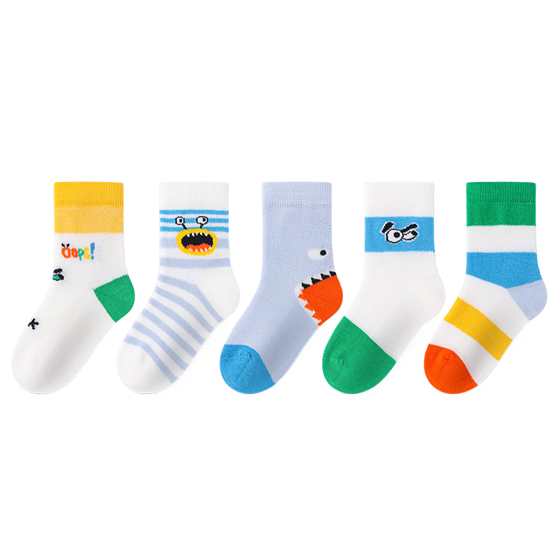 斑比童袜儿童袜子夏季薄款网眼棉袜中大童男女孩春秋无骨袜 BB2316 春夏款儿童网眼袜 5双 3-5岁 建议脚码21-26码【16-18】