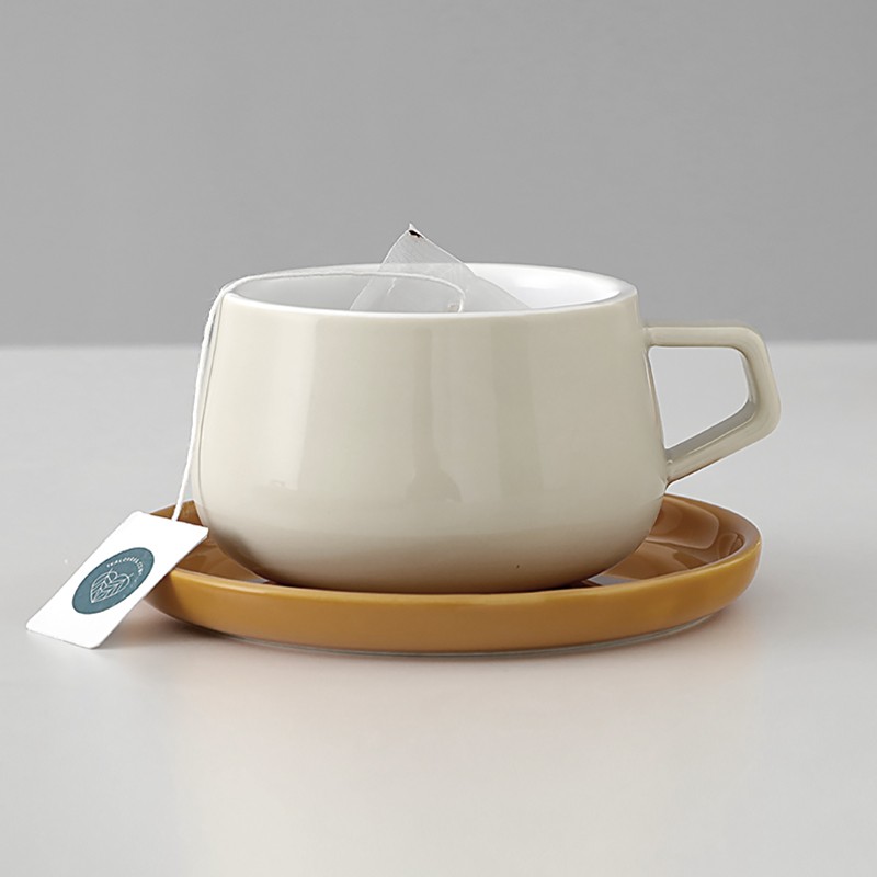 VIVA scandinavia咖啡杯耐高温陶瓷马克杯欧式简约家用拉花杯咖啡杯碟套装250ml 米黄色【杯+碟】【v79741】