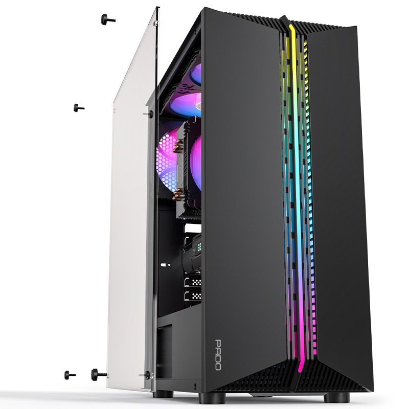 半岛铁盒（PADO）烈焰Z  黑色 游戏办公台式机电脑主机箱（支持ATX主板/RGB灯条/亚克力全侧透/240冷排）