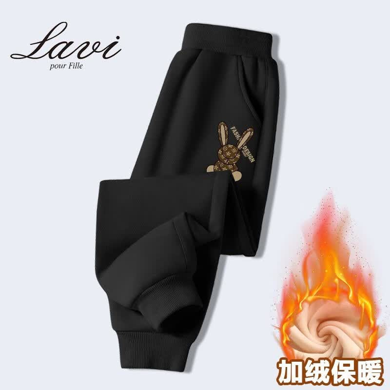 Lavi童装男童裤子春秋款2023新款儿童秋季加绒加厚长裤中大童韩版裤靳 羊胎绒黑裤兔子 150高性价比高么？