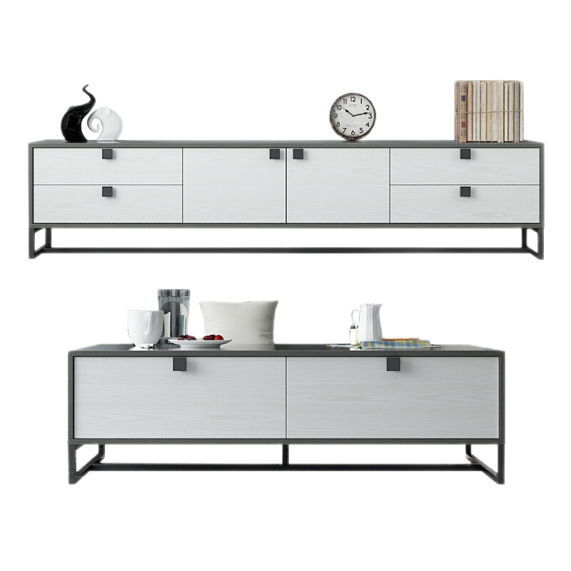 绿林咖 北欧轻奢茶几电视柜组合后现代简约小户型客厅卧室电视柜家用套装 茶几(杏白色) 组装