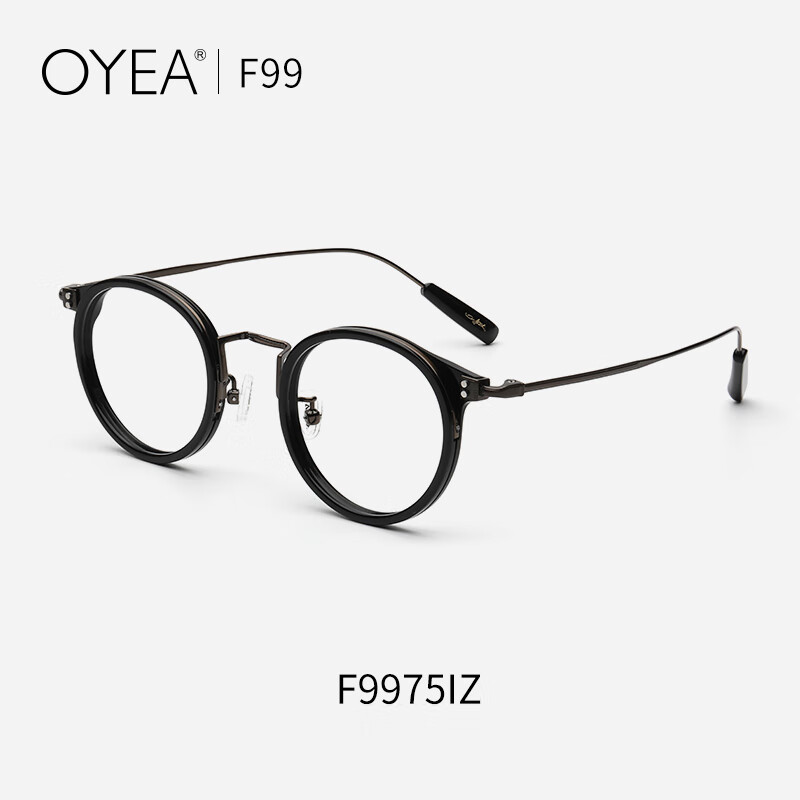 oyea欧野近视眼镜女复古圆框板材玳瑁色度数眼镜框架男纯钛镜腿 f9975