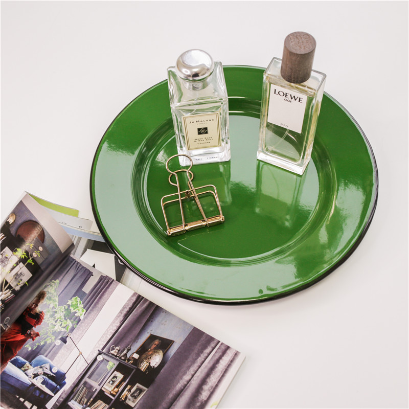 搪瓷 珐琅 复古怀旧军绿色早餐盘加厚餐具搪瓷菜盘平盘焗饭 直径24cm