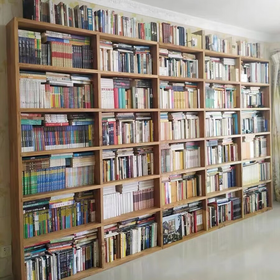 定制老榆木书架 实木置物架 原木落地收纳书柜隔断整墙满墙格子架 3cm厚老榆木板每平定制