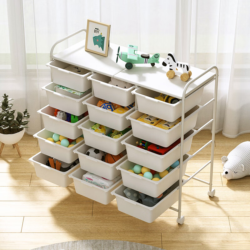 SOFS玩具收纳柜多层置物架客厅杂物整理储物柜可移动宝宝玩具收纳架子 （3x5）米白色