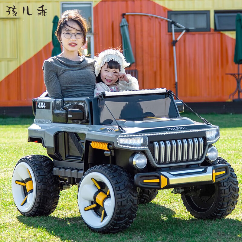 孩儿乖坦克悍马H8超大号儿童电动车四轮可坐大人双人越野车小孩玩具车 粉：23A超威+皮座软轮