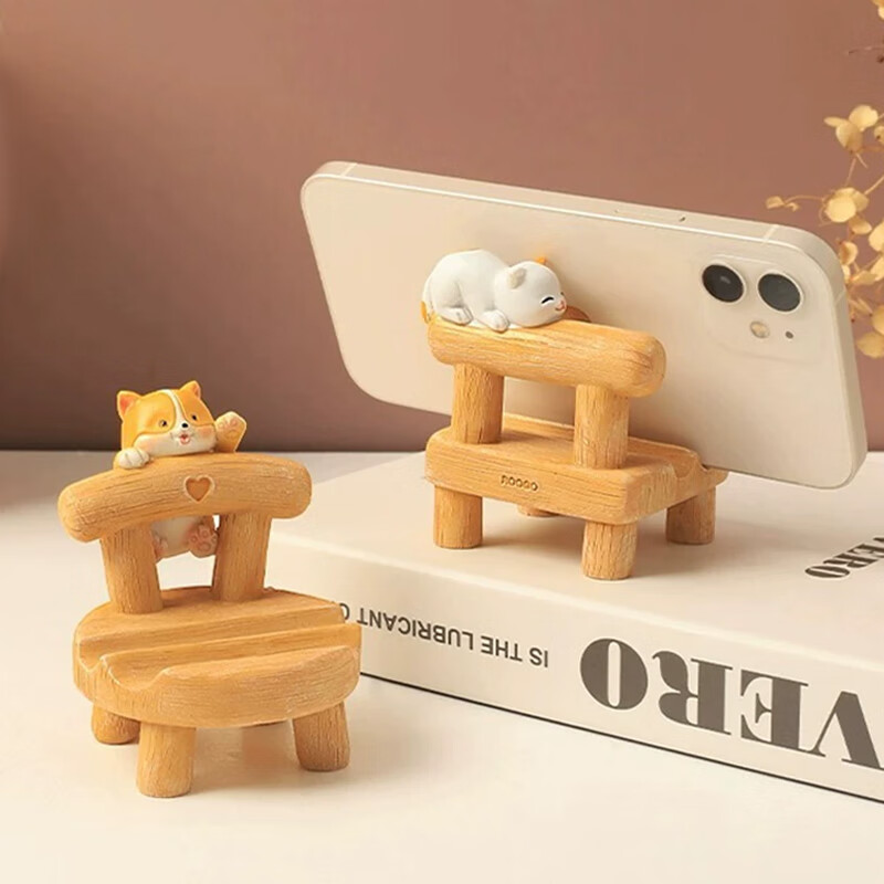 鹿珊伍手机支架桌面摆件ipad平板创意追剧小凳子懒人支撑架放手机的架子 创意凳子手机架-猫咪