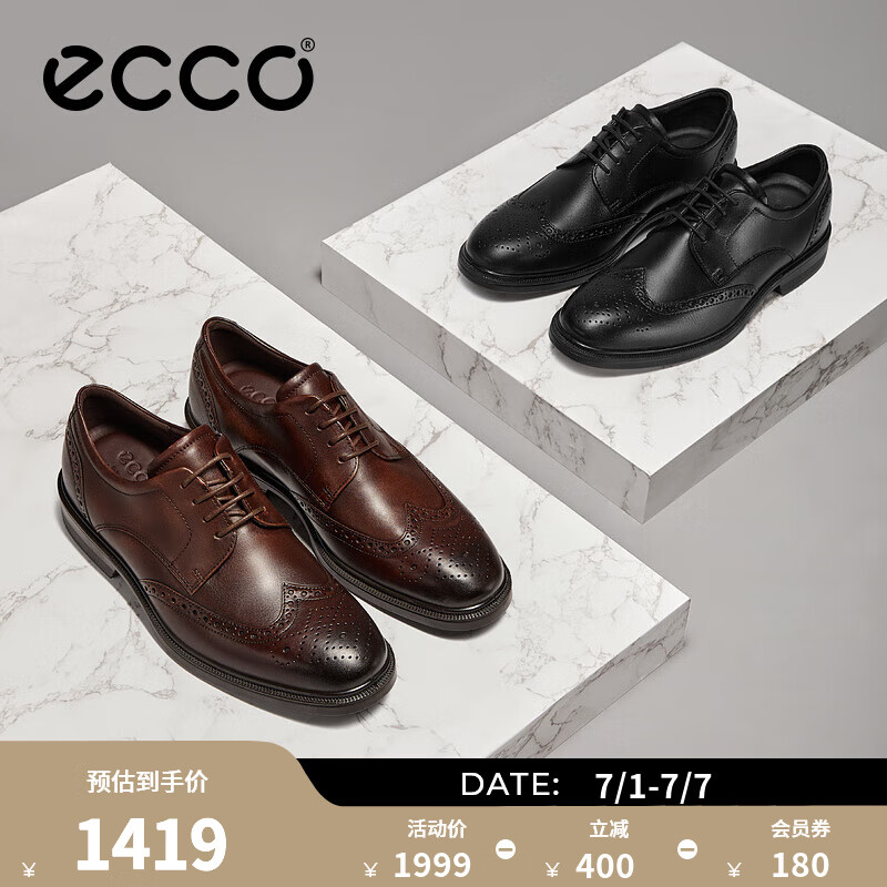 爱步（ECCO）皮鞋男 德比鞋皮鞋雕花布洛克皮鞋商务正装鞋男士男鞋 里斯622164 黑色62216401001 43