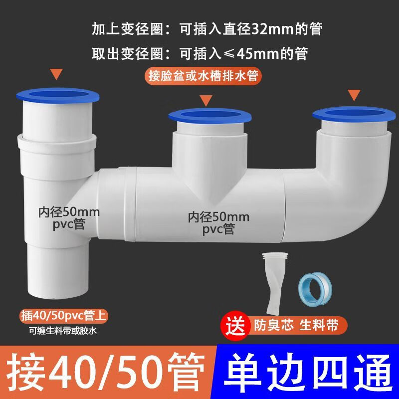 fancychic排水管三通脸盆下水管与洗衣机三通大理石洗衣池洗脸盆双盆