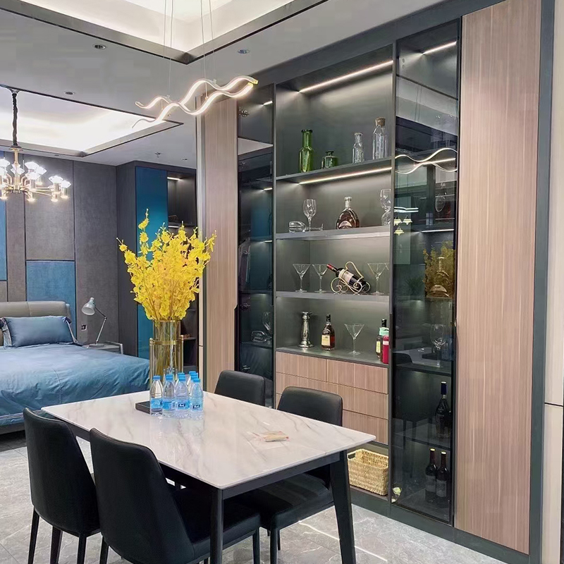 16 实木酒柜白酒柜家用极简边框铝合金酒柜钢化实木门定做轻奢衣帽间