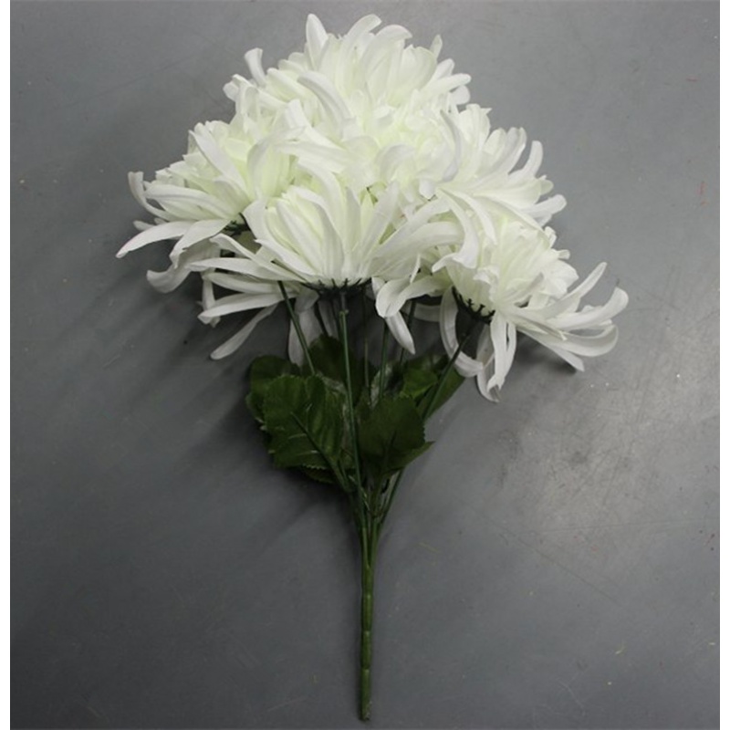 节塑料花仿真假菊花清明节祭祀绢花塑料装饰单支富贵菊花 老款白色7头