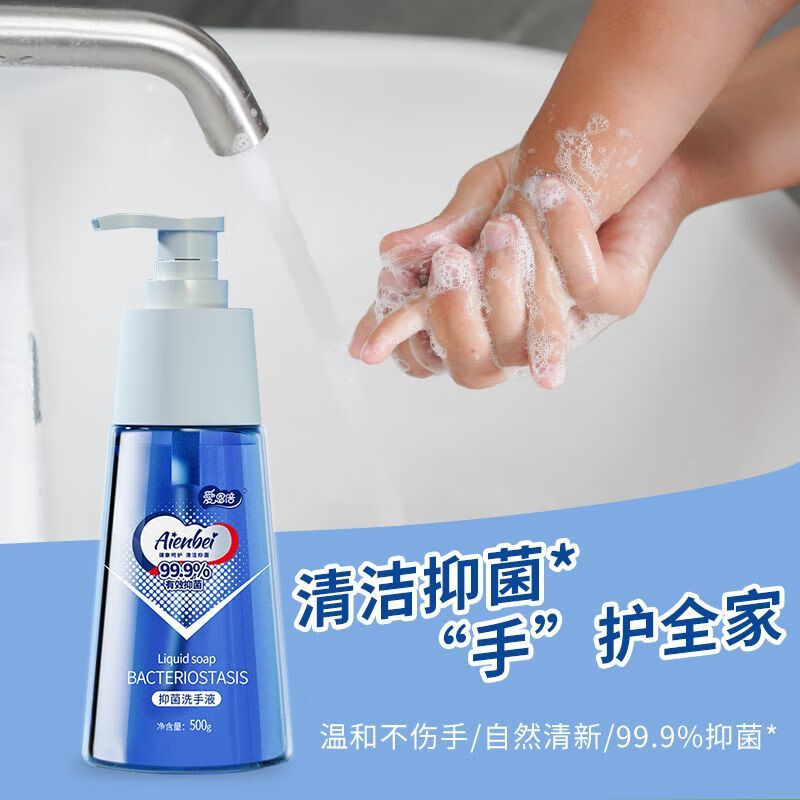 爱恩倍洗手液按压瓶温和去污保湿清洁消毒500g消字号儿童家用 1瓶 2袋