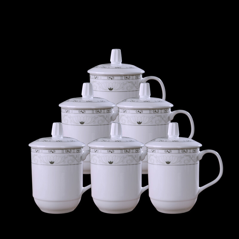 景德镇陶瓷会议杯陶瓷杯子带盖茶杯水杯办公杯酒店会议室泡茶杯子