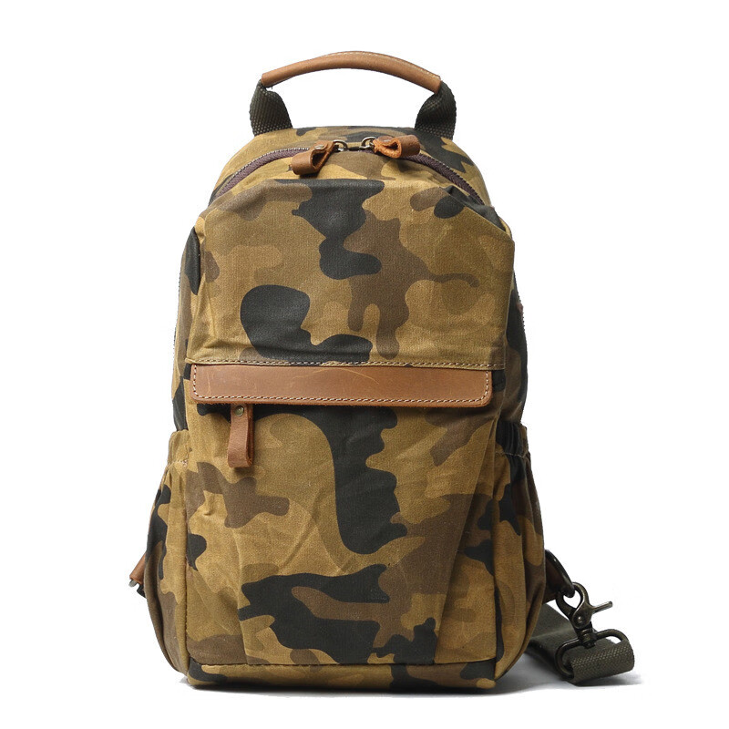 酷奇袋鼠(kuqidaishu)军事风迷彩户外胸包休闲复古油蜡防水帆布步兵单