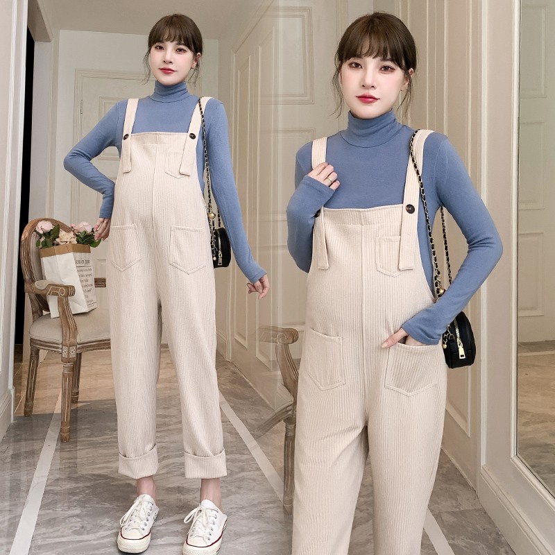 欣孕妇装春秋季套装时尚长袖打底上衣孕妇连体裤宽松背带裤两件套秋装