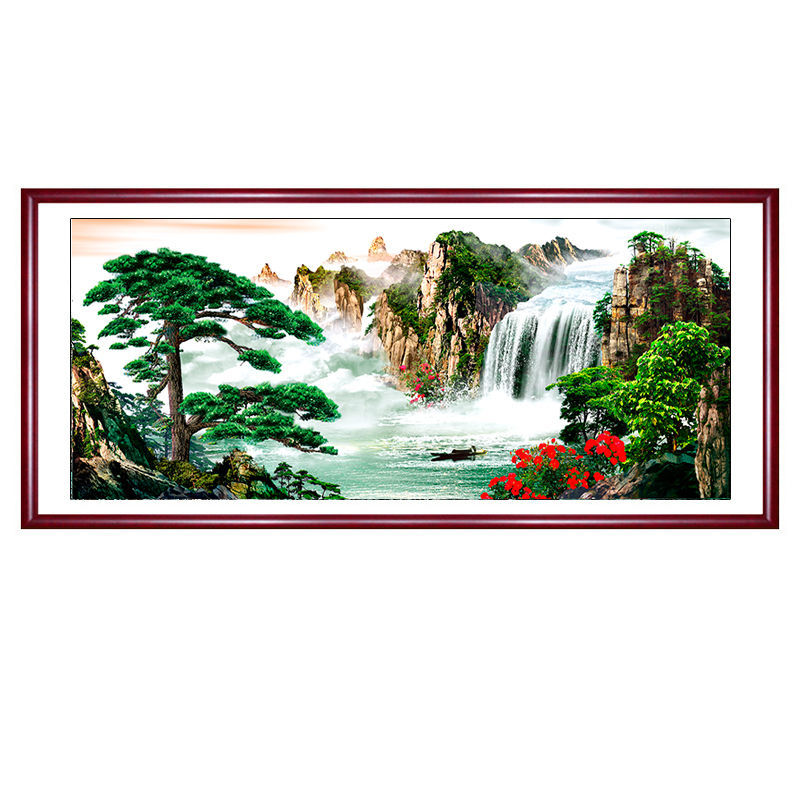 迎客松b 80*40厘米(红褐实木框 钢化膜)