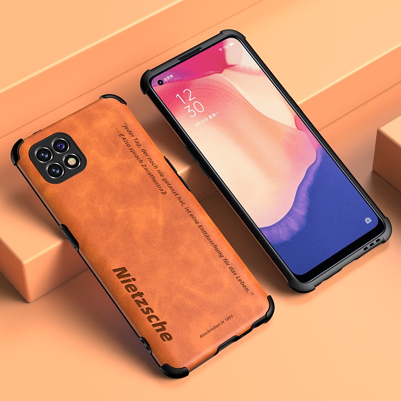 宋兵甲 【配钢化膜】oppo reno4se手机壳防摔 5g复古皮纹文艺风格