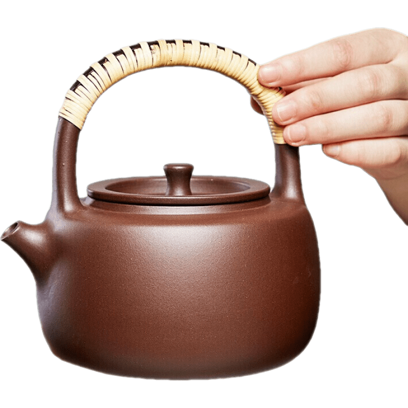 萬壺園 紫砂壺燒水壺煮茶壺煮茶器大容量泡茶壺電陶爐煮茶爐手工提梁壺 竹邊提梁 +電陶爐 套裝