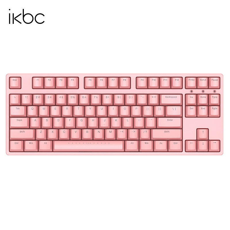 ikbc粉色键盘机械键盘无线键盘C87C104樱桃键盘办公游戏cherry轴樱桃机械键盘自营pbt W200粉色无线2.4G87键 红轴