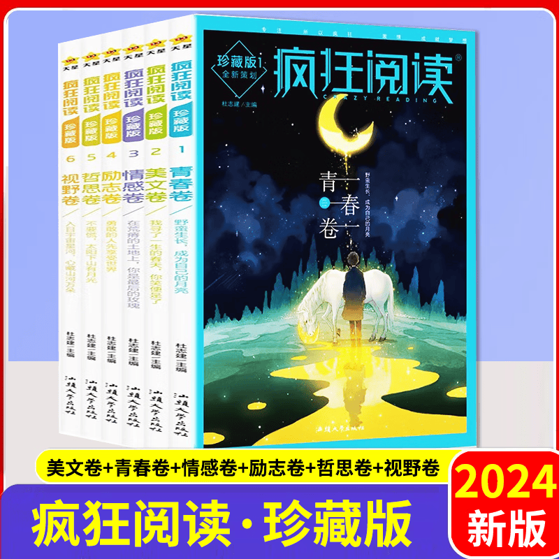2024版疯狂阅读珍藏版 青春卷美文卷励志卷情感卷哲思卷视野卷共6本疯狂阅读校园青春励志读完