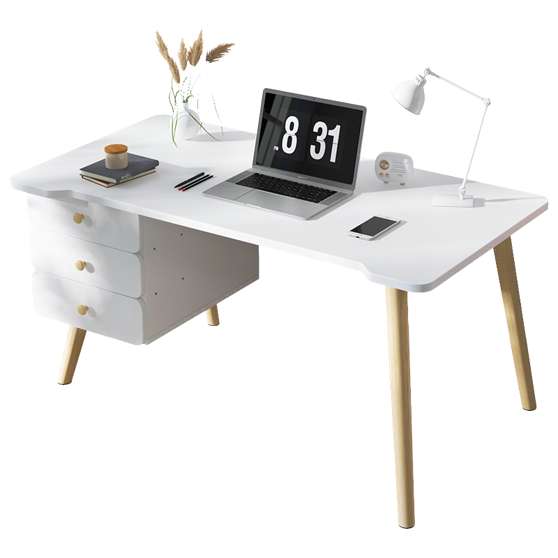 吉友爱 电脑桌台式写字桌家用办公现代简约学习桌卧室简易书桌 三抽款暖白色120cm