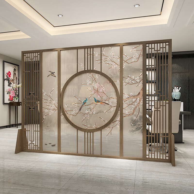 联格新中式实木屏风隔断办公室客厅进门遮挡酒店餐厅镂空禅意定制座屏