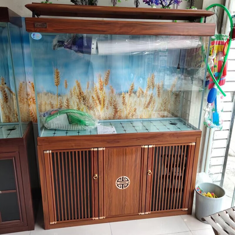 宝贝故事(BABY STORY)超白鱼缸客厅家用 中式龙鱼缸免换水鱼缸屏风鱼缸生态鱼缸底滤 黑胡桃款全套底滤底柜鱼缸 120*50*(75缸高/85柜高)三门柜